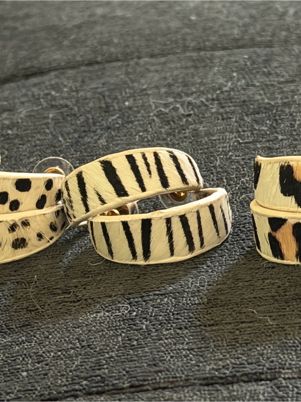 NWOT 3 pair Black & Cream Zebra Print Hoop Earrings - Women's Jewelry